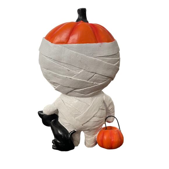 Mummy Pumpkin Halloween Figure Decor Black Cat & Trick or Treat Pail New - Picture 3 of 12